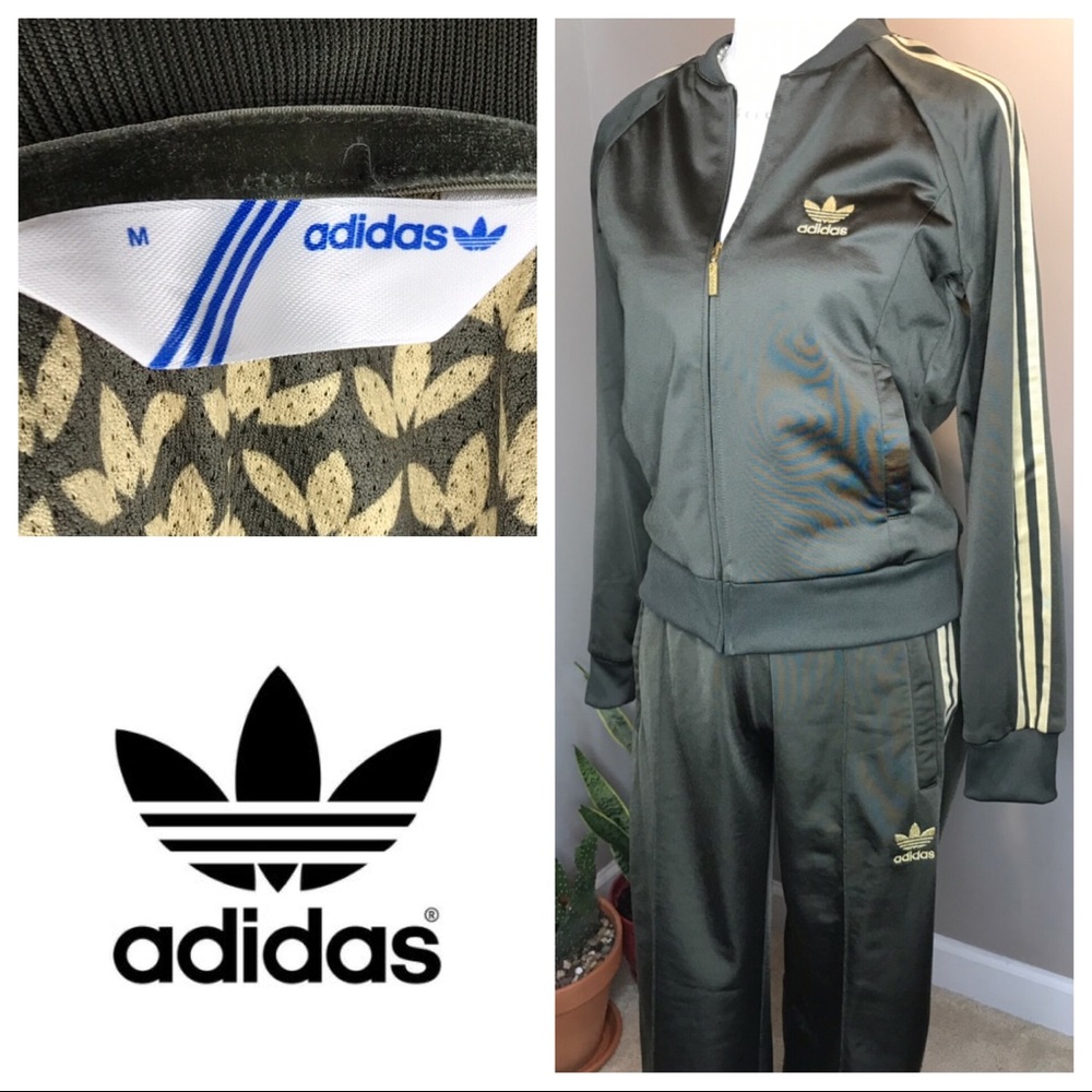 Adidas Tracksuit Olive Green & Gold Size M